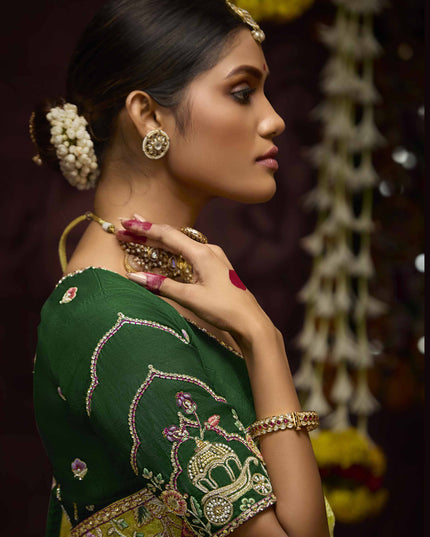 Opulent Lime Yellow Pure Banarasi Kanjivaram Saree for Wedding