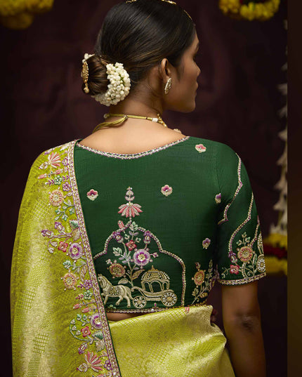 Opulent Lime Yellow Pure Banarasi Kanjivaram Saree for Wedding