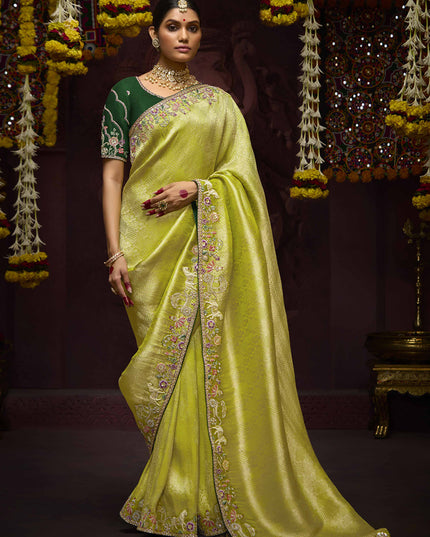 Opulent Lime Yellow Pure Banarasi Kanjivaram Saree for Wedding