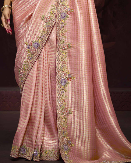 Fashionable Coral Pink Pure Banarasi Kanjivaram Saree for Wedding