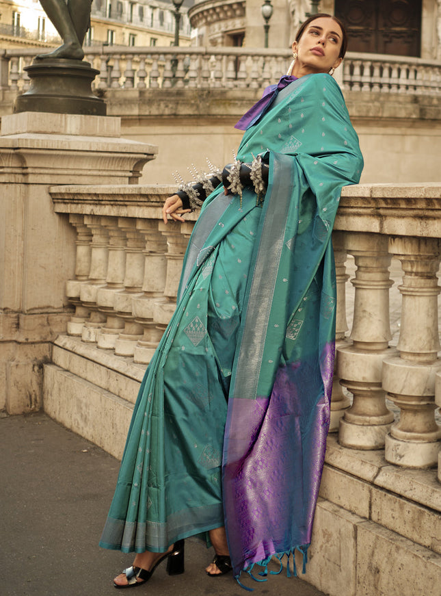 Rama Green Silk Woven Saree