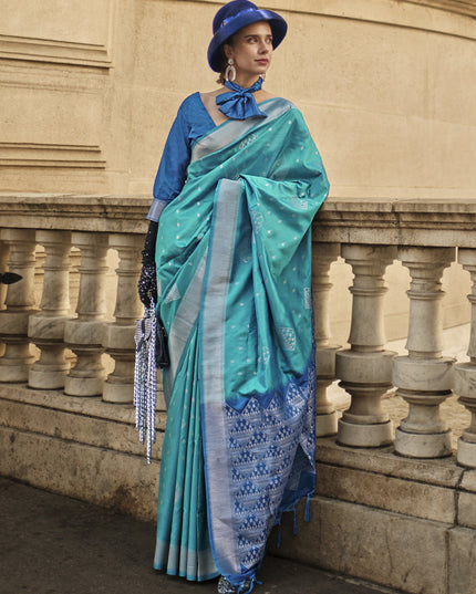 Turquoise Silk Woven Saree