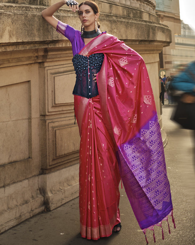 Rani Pink Silk Woven Saree