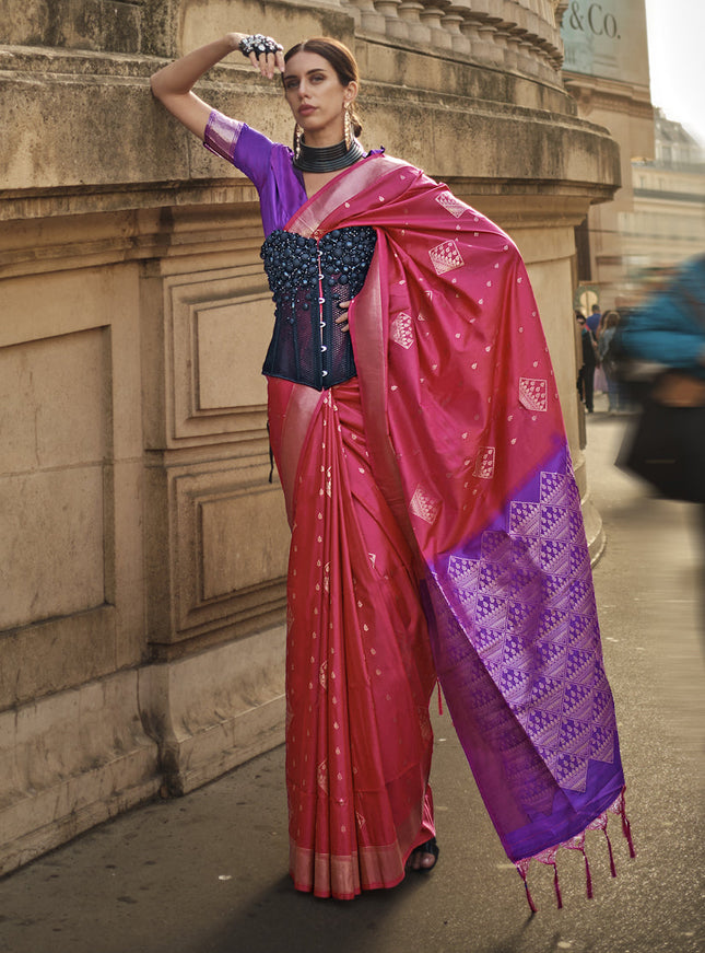 Rani Pink Silk Woven Saree