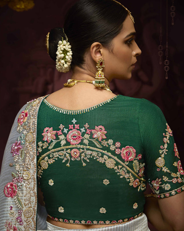 Dashing Silver Pure Banarasi Kanjivaram Saree for Wedding