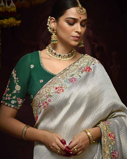 Dashing Silver Pure Banarasi Kanjivaram Saree for Wedding