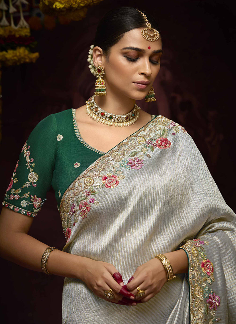 Dashing Silver Pure Banarasi Kanjivaram Saree for Wedding
