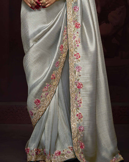 Dashing Silver Pure Banarasi Kanjivaram Saree for Wedding