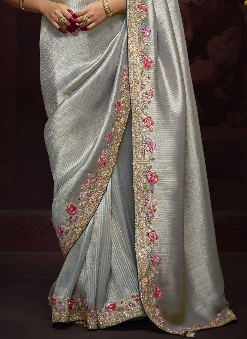 Dashing Silver Pure Banarasi Kanjivaram Saree for Wedding