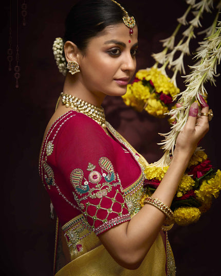 Voguish Pastel Yellow Pure Banarasi Kanjivaram Saree for Wedding