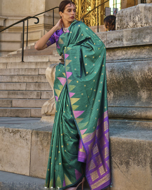 Rama Green Art Silk Handllom Woven Saree