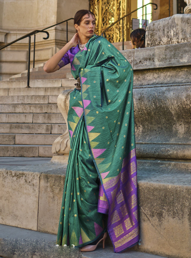 Rama Green Art Silk Handllom Woven Saree