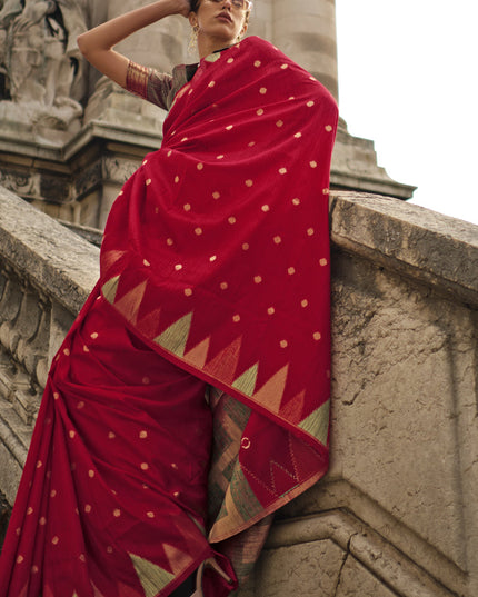 Red Art Silk Handllom Woven Saree
