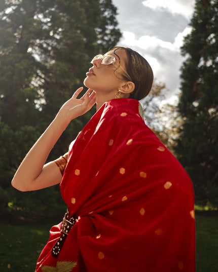 Red Art Silk Handllom Woven Saree