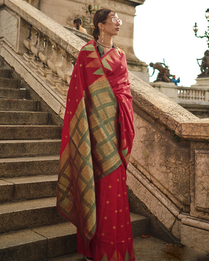 Red Art Silk Handllom Woven Saree