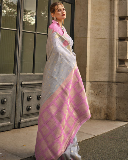 Grey Art Silk Handllom Woven Saree