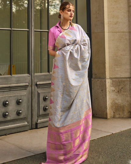 Grey Art Silk Handllom Woven Saree