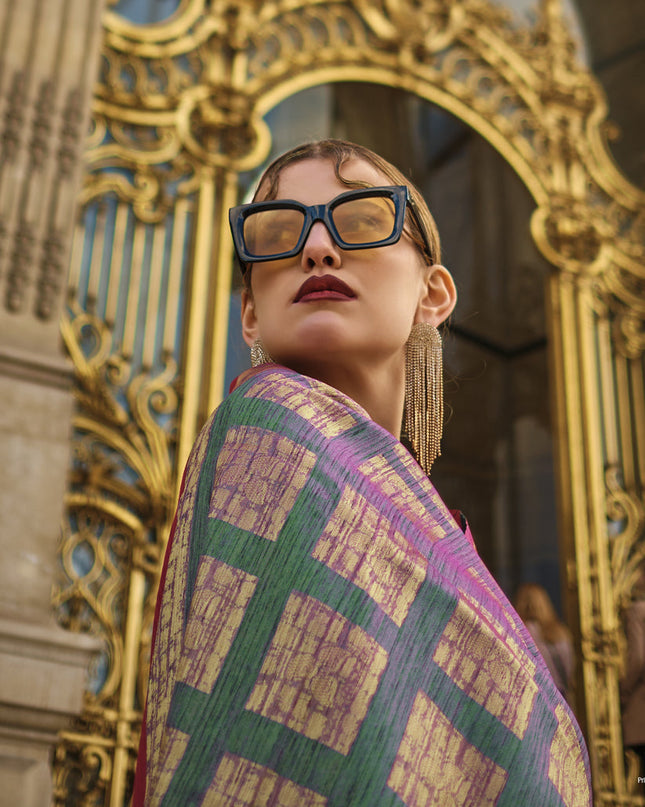 Purple Art Silk Handllom Woven Saree