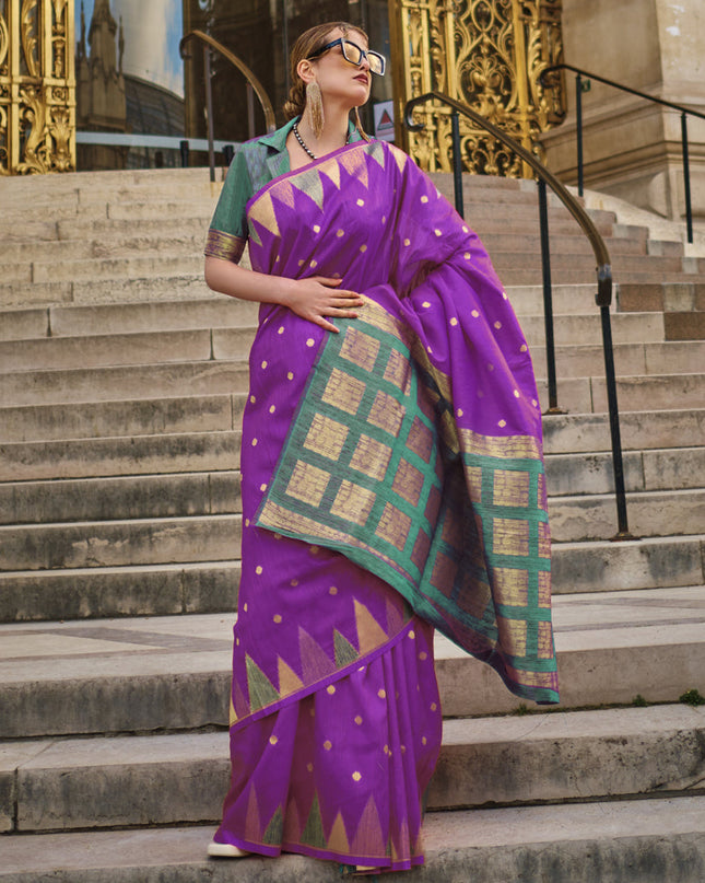 Purple Art Silk Handllom Woven Saree