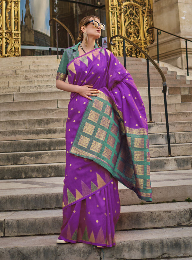 Purple Art Silk Handllom Woven Saree