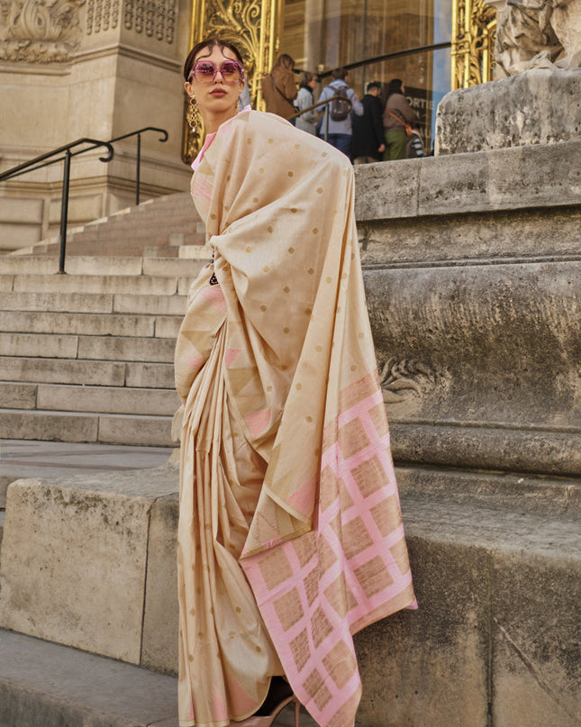 Beige Art Silk Handllom Woven Saree