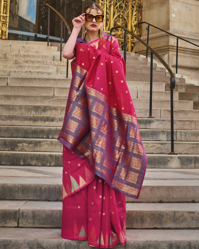 Hot Pink Art Silk Handllom Woven Saree