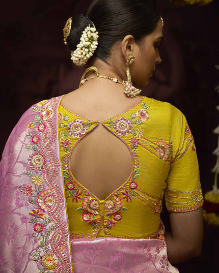 Trendsetting Rose Pink Pure Banarasi Kanjivaram Saree for Wedding