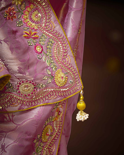 Trendsetting Rose Pink Pure Banarasi Kanjivaram Saree for Wedding
