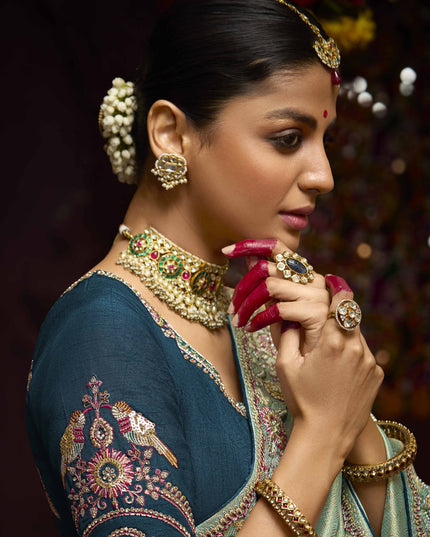 Immaculate Ice Blue Pure Banarasi Kanjivaram Saree for Wedding