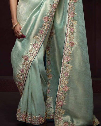 Immaculate Ice Blue Pure Banarasi Kanjivaram Saree for Wedding