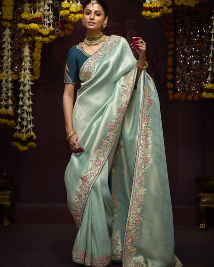 Immaculate Ice Blue Pure Banarasi Kanjivaram Saree for Wedding