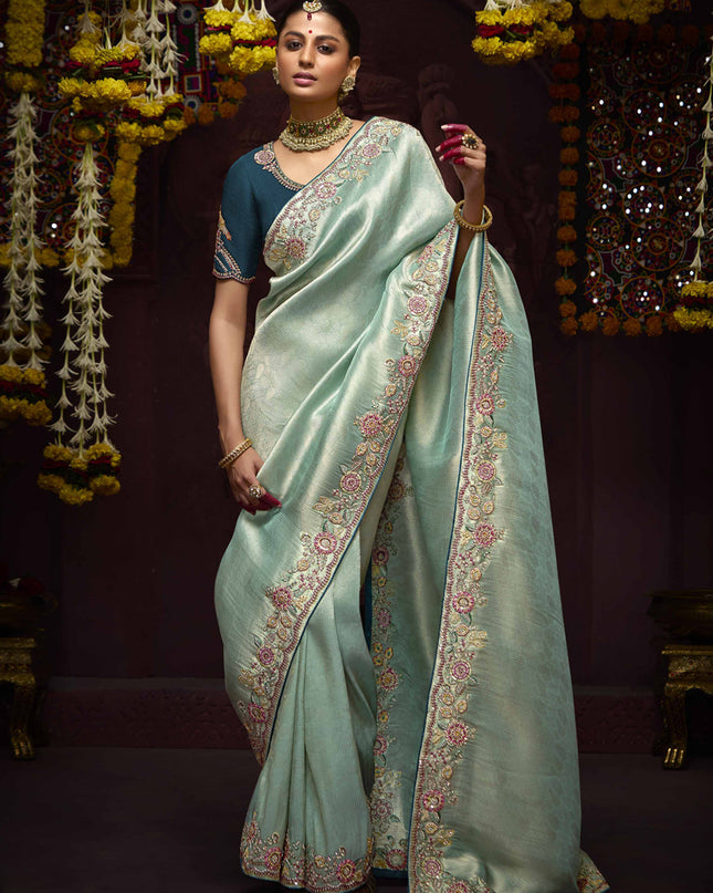 Immaculate Ice Blue Pure Banarasi Kanjivaram Saree for Wedding