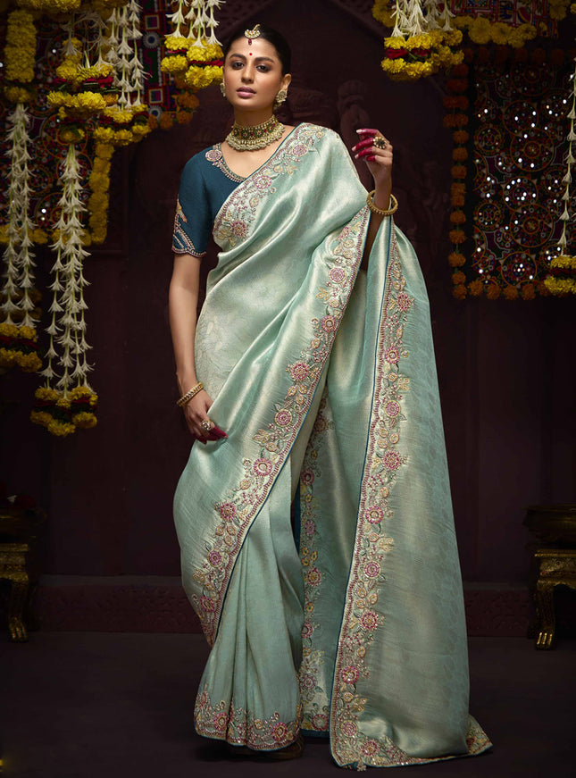 Immaculate Ice Blue Pure Banarasi Kanjivaram Saree for Wedding