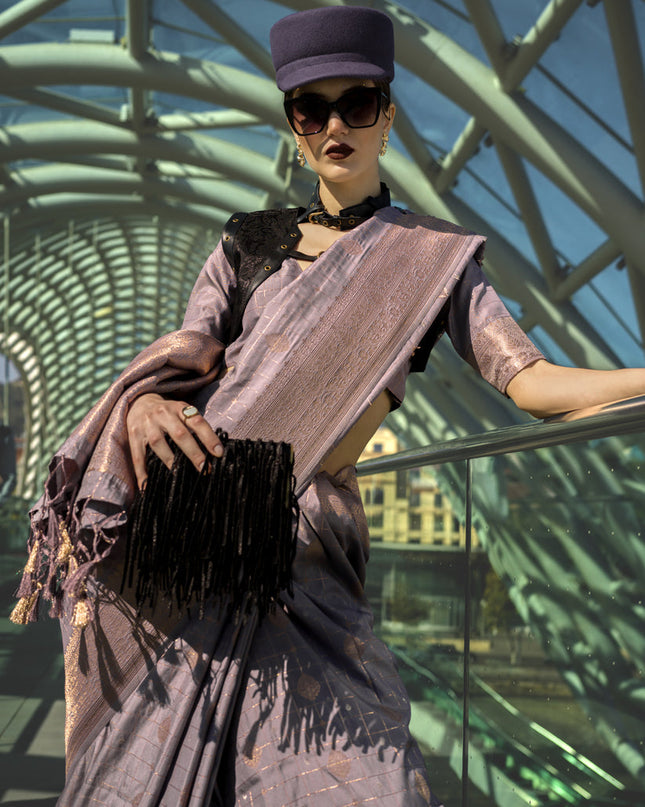 Dusty Mauve Silk Handloom Weaving Saree