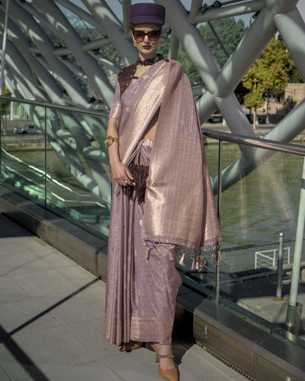 Dusty Mauve Silk Handloom Weaving Saree