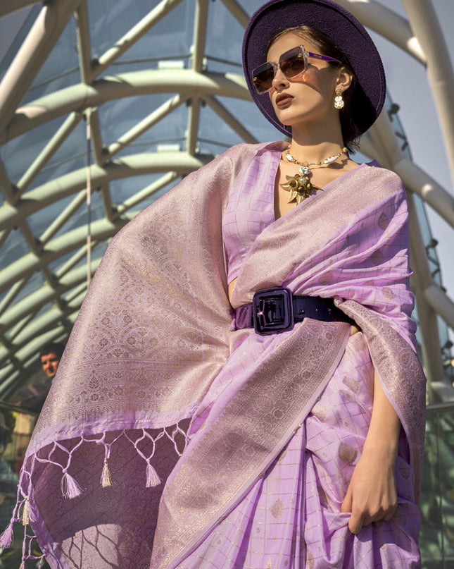 Lilac Silk Handloom Weaving Saree