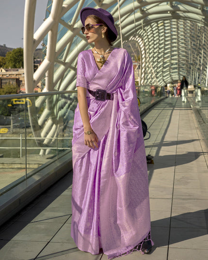 Lilac Silk Handloom Weaving Saree