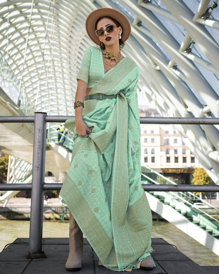 Turquoise Silk Handloom Weaving Saree