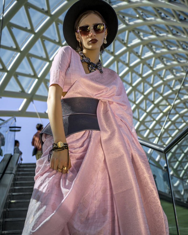 Blush Pink Silk Handloom Weaving Saree