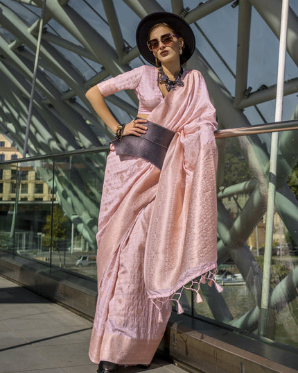 Blush Pink Silk Handloom Weaving Saree