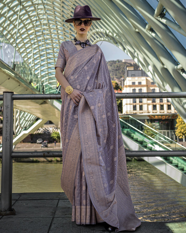 Stone Grey Silk Handloom Weaving Saree