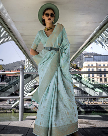 Ice Blue Silk Handloom Weaving Saree