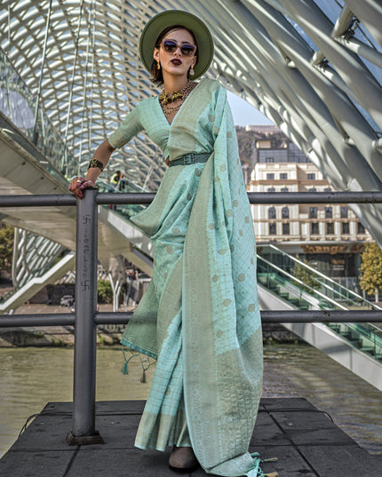 Ice Blue Silk Handloom Weaving Saree