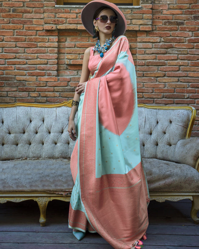 Ice Blue and Puce Pink Silk Weaving Saree