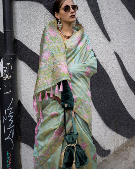 Mint Green Handloom Silk Parsi Weaving Saree