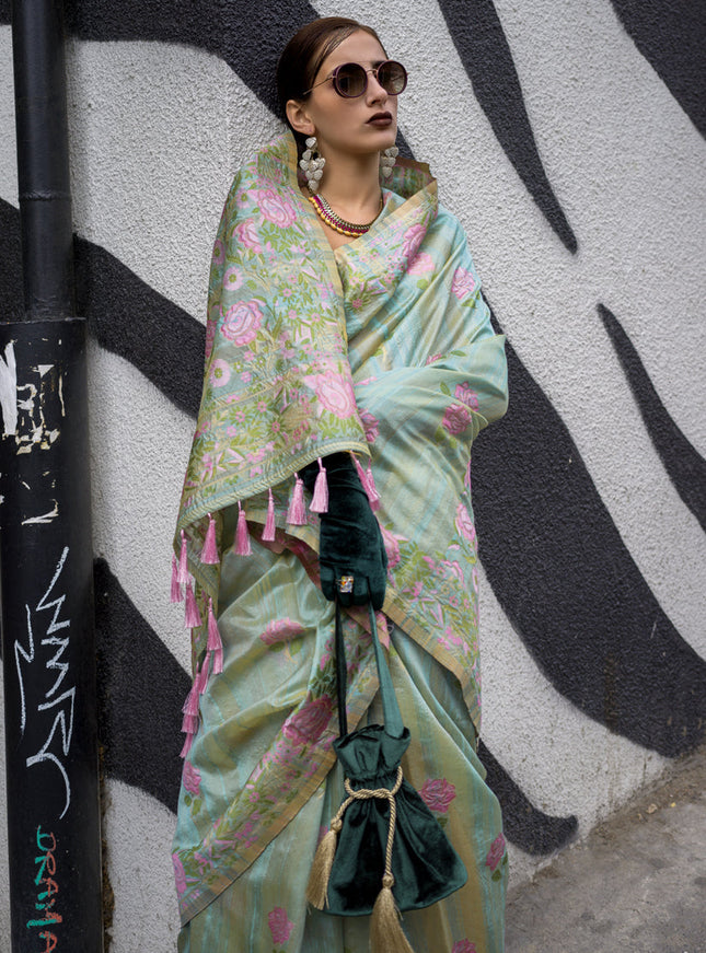 Mint Green Handloom Silk Parsi Weaving Saree