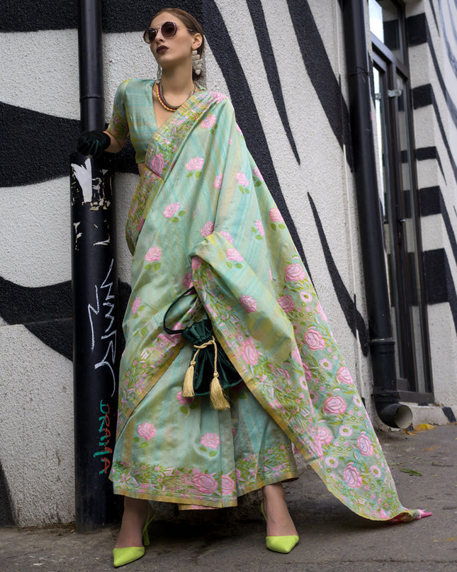 Mint Green Handloom Silk Parsi Weaving Saree