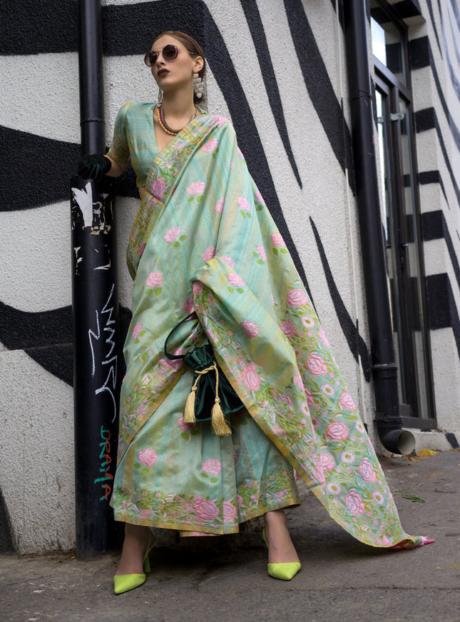 Mint Green Handloom Silk Parsi Weaving Saree