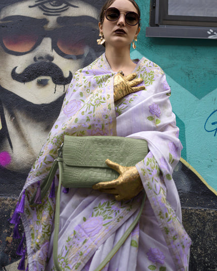 Lavender Handloom Silk Parsi Weaving Saree
