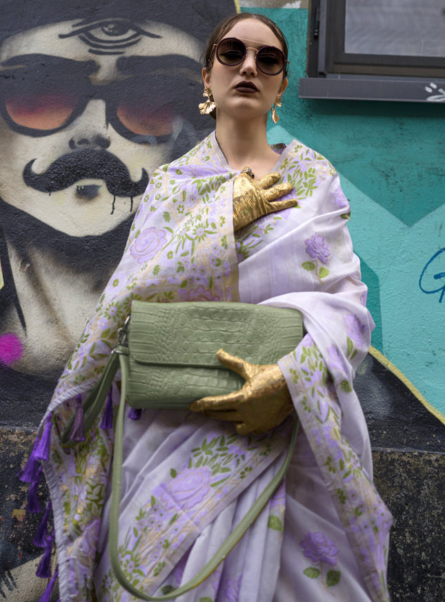 Lavender Handloom Silk Parsi Weaving Saree